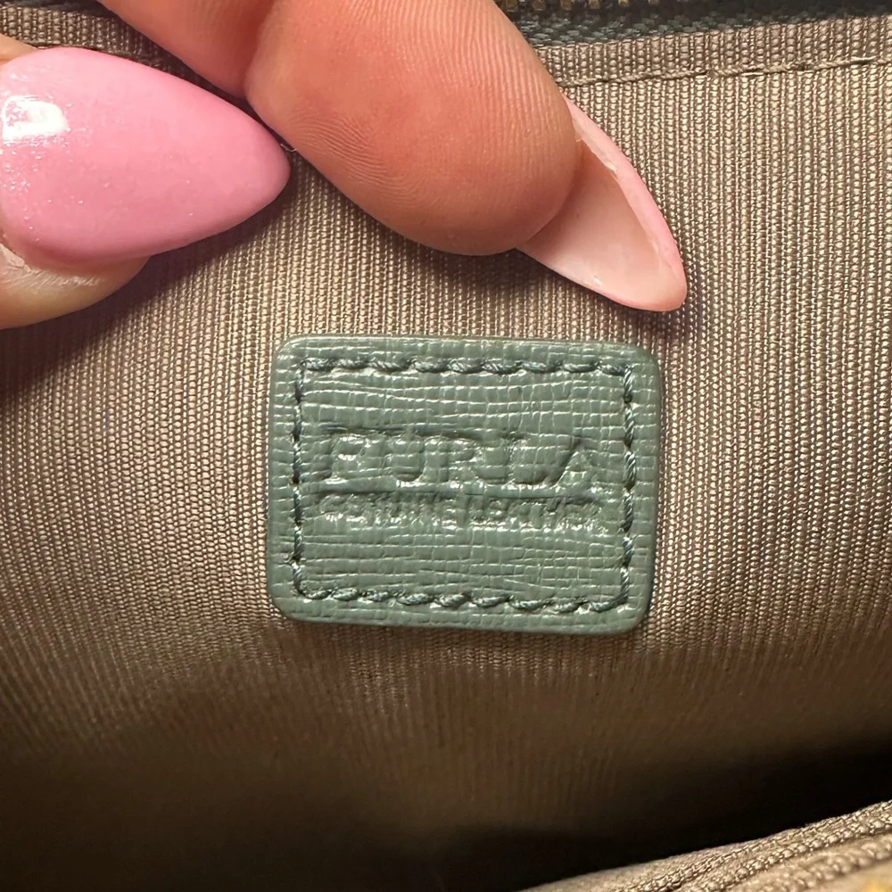Furla EUC Deep Green Grained Italian Leather Large Wristlet